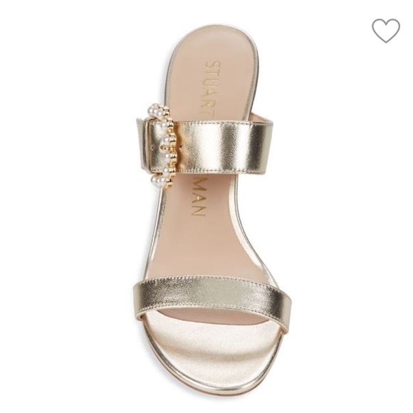 Stuart Weitzman Embellished-Buckle Metallic Leather Sandals - Picture 7 of 11